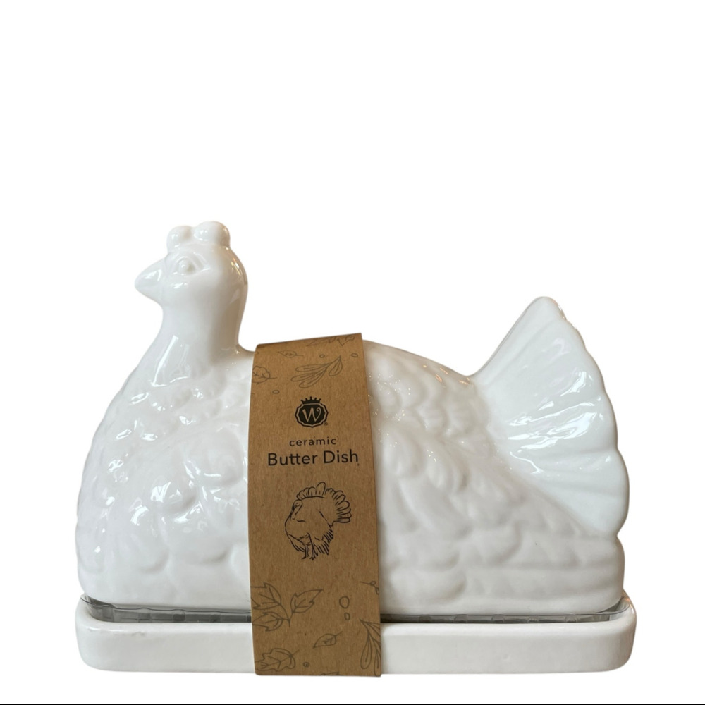 Turkey Shaped Covered Butter Dish White Ceramic Thanksgiving Holiday New